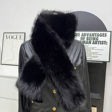 1 Piece Universal Double-Sided Faux Fox Fur Long-Plush Scarf, Durable Faux Fur Fabric (Double-Sided Warmth To Block Cold Air + Fine & Soft Plush That's Gentle On Skin Without Itching, Black & Cream Color Combination For Versatile Styling), Elegant & Versatile Style, Suitable For Matching With Winter Wool Coats / Wind Protection During Outdoor Walks / Styling For Friends' Gatherings / Surprise Birthday Gift (Fashion Enthusiasts) / Daily Outdoor Warmth - 1 - View 3