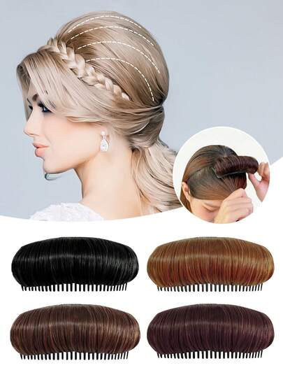 Fashion Increase Fluffy Bangs Hair Pad, Hair Design Tools, Black Light Brown And Dark Brown, Wig Pad With Natural Hair Increase, Fluffy Hair Pad Modeling Insert Tool With Raised Hair Base, DIY Bun Modeling Female Hair Accessories, Hair Design, Hair Accessories, Hair Design Kit, Hair Design Kit, Fluffy Hair Comb Pad, Plump Hair Design Tool