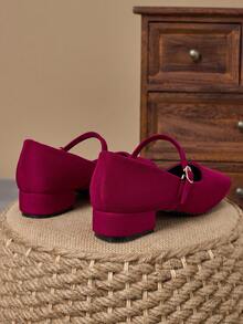 3cm Heel Mary Jane Coffee Color Square Toe Pumps, Suitable For Work, Commute, Dinner Party, Vintage Black, Fashionable Casual Khaki Flats - Màu Hoa hồng đỏ - Xem 6