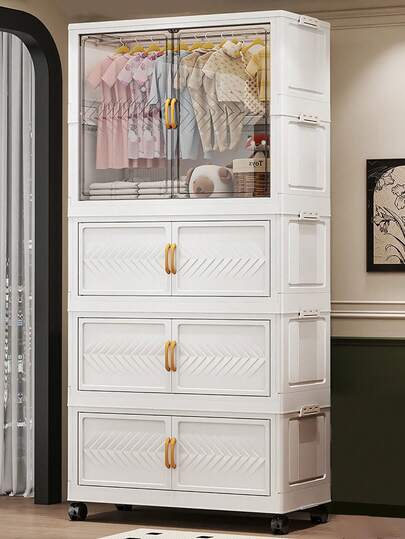 Organizador de guarda-roupa dobrável e portátil (1 unidade), caixa organizadora independente de plástico para roupas, divisória para armário, design dobrável e portátil, organizador para quarto, sem tubo dourado, prateleira vertical, móvel decorativo para armazenamento.