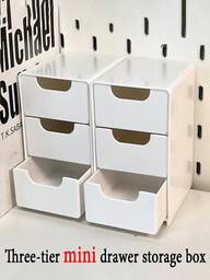 Mini caixa organizadora de mesa 3 em 1 (C: 13 cm, L: 9 cm, A: 8 cm), com 3 compartimentos, joias, batom, caixa de armazenamento de cosméticos, caixa de armazenamento simples com gaveta de 3 níveis, organizador de mesa de escritório, presente de decoração para casa, adequado para mulheres, proteção solar, viagem, resfriamento, arte em unhas, lentes de contato, amostras, decorações, peças pequenas, acessórios para unhas, ferramentas de resina, decorações para arte em unhas, feriados