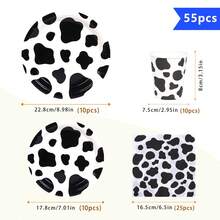 Bộ đĩa, khăn ăn, cốc dùng một lần in hình con bò đen trắng, dùng cho 10 khách, đĩa giấy dùng một lần, đồ dùng tiệc tùng thích hợp cho sinh nhật, đám cưới, tiệc tùng, dã ngoại gia đình - Nhiều màu - Xem 2