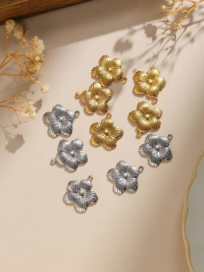 3pcs/Pack 304 Stainless Steel Minimalist Elegant 5-Petal Flower Pendant Bracelet Necklace Jewelry Accessories