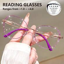 cabecade Gafas de lectura con marco redondo elegante y brillante, unisex, gafas de ordenador de moda, rango de aumento de +1.0 a +4.0 - Transparente - Ver 2