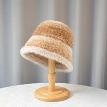 1pc, Striped Gradient Fisherman's Hat, Casual And Styling, Winter Warm Headwear, Autumn Fashion Accessory, Ladies' Soft And Warm Hat.