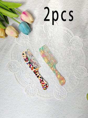 2把塑料平头梳，简约复古，经久耐用，夏季舒适，手感极佳，适合长发短发女孩，大理石纹理复古女士梳，约会便携通勤必备，可用于梳理头发、打造光滑发型、卷发造型、边缘梳等。这款梳子套装包含：梳子、梳子、发梳、卷发梳、解结梳、女士专用梳子、头发护理、旅行、美发产品、美发工具、美发用品、理发师用品、理发师配件、理发店用品、美发设备等。