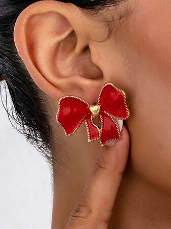 2 pezzi Orecchini geometrici a forma di cuore e farfalla, in metallo rosso, elegante regalo per il nuovo anno, adatto per Natale e San Valentino