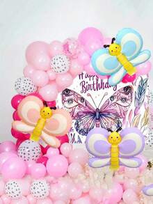 5个卡通蝴蝶造型铝箔气球，适用于生日装饰、情人节、婚礼、周年纪念、生日、大型装饰背景 - 彩色 - 查看 5