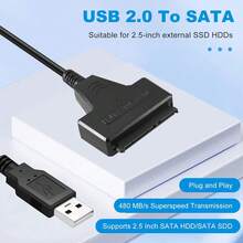 SATA 转 USB 3.0 USB-C 适配器电缆，最高可达 6 Gbps，适用于 2.5 英寸外置 HDD SSD 硬盘 SATA 3 22PIN USB 2.0 转 Sata III 线缆 SATA 转 USB - 黑色 - 查看 9
