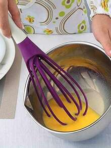 1pc Rotary Egg Beater, 2-In-1 Collapsible Balloon & Flat Whisk, Kitchen Tool, Manual Egg Whisk, Kitchen Gadgets, Cake Cream Beater & Dough Mixer, Baking Tool, Kitchen Accessories, Home Kitchen Supplies - Multicolor - View 2