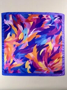 1条女士抽象几何印花丝巾，优雅缎面领巾头巾，连衣裙配饰 - 彩色 - 查看 5