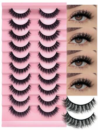 10 pares de pestañas postizas esponjosas de ojo de zorro - Pestañas postizas de ojo de gato 3D gruesas y delgadas, reutilizables, suaves y ligeras, crean un maquillaje de ojos impresionante, adecuadas para uso diario y ocasiones especiales, regalos perfectos para fiestas