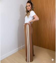 Women's Track Pants With Side Stripes, Wide-Leg Style, Sporty And Stylish, Comfortable, Stylish And With A Perfect Fit - 鏽棕色 - 查看 2