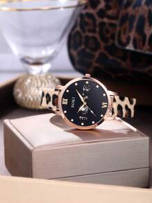 SOKI Women's Watch, 1 Set, Fashionable, Personalized Leopard Print PU Strap Quartz Watch, Round Heart Dial, Leopard Print Necklace And Bracelet SSuitable For Daily Wear, Birthday Gift, Back To School, Thanksgiving, Couples Occasions, Best Gift (Box Not Included) - Brown - View 6