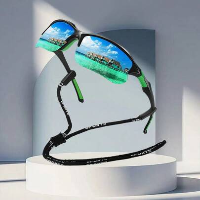 Com Corrente Óculos de Sol Esportivos de Meia Armação Vintage Unissex para Ciclismo, Pesca, Montanhismo, Esportes ao Ar Livre, Marca de Luxo, Design Clássico Retrô, Verão, Praia Tropical, Pastel, Material Cintilante, Estética Elegante