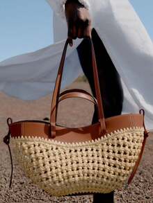 Torba typu tote z włókien naturalnych, brązowa, ręcznie robiona, z rafii, na lato, na plażę, 2025, nowość dla kobiet