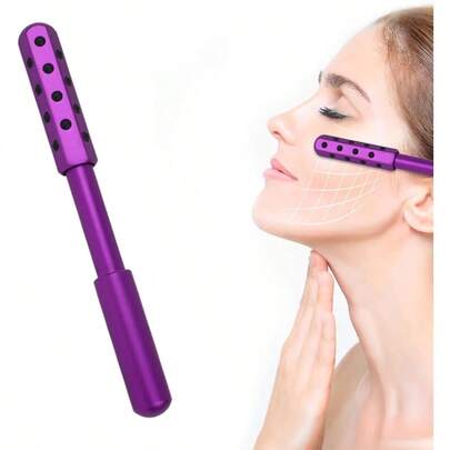 Face Roller With 24 Germanium Stones Portable Beauty Massage Tool For Cooling DePuffing Sculpting AntiAging Skin Care For Face Eyes Chin And Neck Purple