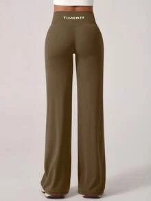 TimeOff 1Pc Women'S Simple Elastic V-Shaped Lifting Straight Wide-Leg Letter Print Sports Pants Tights