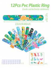 12个/套恐龙卡片拍拍手环，彩色恐龙卡片可自由组合，恐龙主题派对装饰手环，恐龙生日派对拍拍手环，婴儿派对装饰，性别揭晓派对装饰，婚礼装饰，新娘送礼会装饰，周年纪念装饰，圣诞派对新年派对小礼物，课堂奖励，生日礼物袋填充物，派对小礼品 - 恐龍 - 查看 5