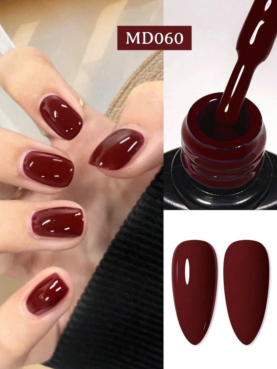 MSRUIOO 1瓶8毫升酒红色凝胶指甲油入门装，纯指甲胶水，可卸除，无需擦拭，适合所有季节，情人节、新年、节日美甲用品