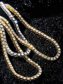 1pc Diamond Tennis Chain Necklace, Unisex Rhinestones Tennis Necklace, Thickened Bottom Edge Anti-Deformation, Suitable For Men And Women, Tennis And Cuban Link Chain, 18-24 Inches, Valentine's Day, Father's Day, Holiday, Party Gift - Tennis Necklace - View 4