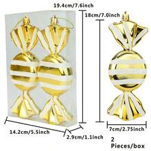 2Pcs Candy Ornaments For Christmas Tree Striped Sweet Pendant Hanging Decorations For Home Holiday Party - Red - View 7