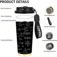 1 pieza Taza de viaje aislada con tema de matemáticas, tapa a prueba de fugas con asa, mantiene la temperatura de las bebidas calientes/frías durante mucho tiempo, regalo ideal para matemáticos, profesores, estudiantes - Taza de acero inoxidable de 18 onzas, diseño impreso con fórmula matemática adecuado para estudiantes universitarios de matemáticas, clubes de matemáticas, entusiastas de las matemáticas - Taza de café negra - Negro - Ver 8