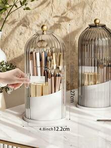 وعاء تخزين فرش التجميل الفاخرة - زجاج بمقبض ذهبي، مضاد للغبار/صحي/يبقى نظيفًا/منظم/ديكوري للعرائس/عشاق المكياج/طلاب الجامعة، استعدادات الزفاف/غرفة النوم/الحمام، عيد الزواج/الشتاء، هدايا للخطيبة/الصديقة المقربة، تصميم فاخر (وعاء مكياج/منظم فرش/تخزين مستحضرات التجميل/أساسيات العروس/هدية للعروس/اكسسوارات تجميل)
