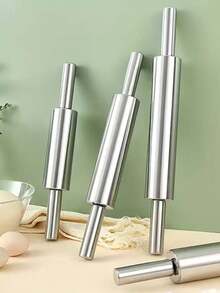 1pc Thick Stainless Steel Rolling Pin With Non-Slip Handle, Professional Dough Roller - Heavy Duty Durable Handmade Pasta Maker For Pizza, Cookies, Pastries, Italian Dishes | Easy To Clean, Rust-Proof | Baking Essential, Christmas/Halloween Gift - Multicolor - View 3