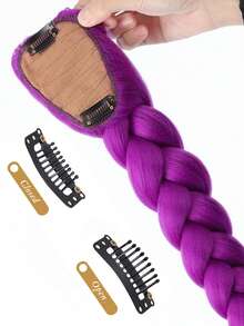 26英寸长紫色编织假发，合成盒式编织假发，易于夹戴，可扎成马尾辫，适合角色扮演、万圣节、圣诞节、音乐节、派对、女孩和儿童佩戴。 - 彩色 - 查看 6