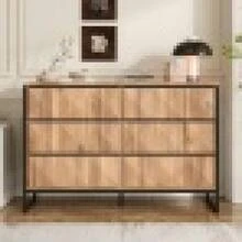 The Sideboard And Vanity Feature A Combination Of Black And Natural Wood Tones, Metal Legs, And Raised Doors. - 黑色+自然色+刨花板 - 查看 8