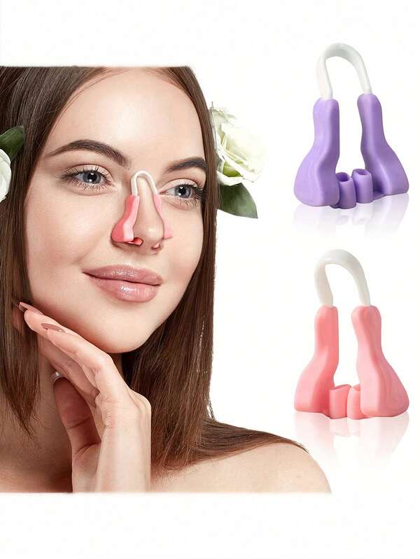 2pcs Pink & Purple Silicone Nose Clip, Nighttime Nose Shaping & Lifting Device