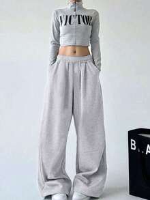 1件装女童及青少年休闲直筒加绒裤，适合户外运动和锻炼，时尚简约设计