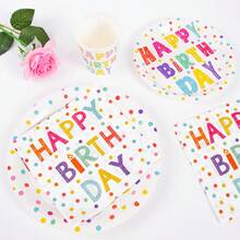55/25/10pcs Colorful Polka Dot Happy Birthday Disposable Plate Napkin Cup Set, Plates, Napkins And Cups Party Supplies, Suitable For 10 Guests, Disposable Paper Plates Party Tableware Suitable For Birthday Wedding Party Family Picnic - Multicolor - View 4