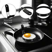 [Latest Upgrade, Premium Quality]Silicone-Handled Egg Ring, Stainless Steel Egg Ring With Non-Stick Coating. Perfect For Omelets, Gourmet Breakfasts, And Breakfast Egg Molds. Easily Create Delicious Egg Cup Sandwiches, Pancakes, And More. Achieve Perfectly Round Eggs You'll Proudly Place Atop Burgers. Professional Chefs Favor Our Stainless Steel Egg Ring Molds For Their Superior Durability Over Silicone Alternatives. Whether You're A Professional Chef Or Want To Surprise Loved Ones With Delicious Home-Cooked Meals, These Pancake Molds Are The Ideal Cooking Tools To Effortlessly Create Nutritious And Tasty Breakfasts! - 黑色 - 查看 10