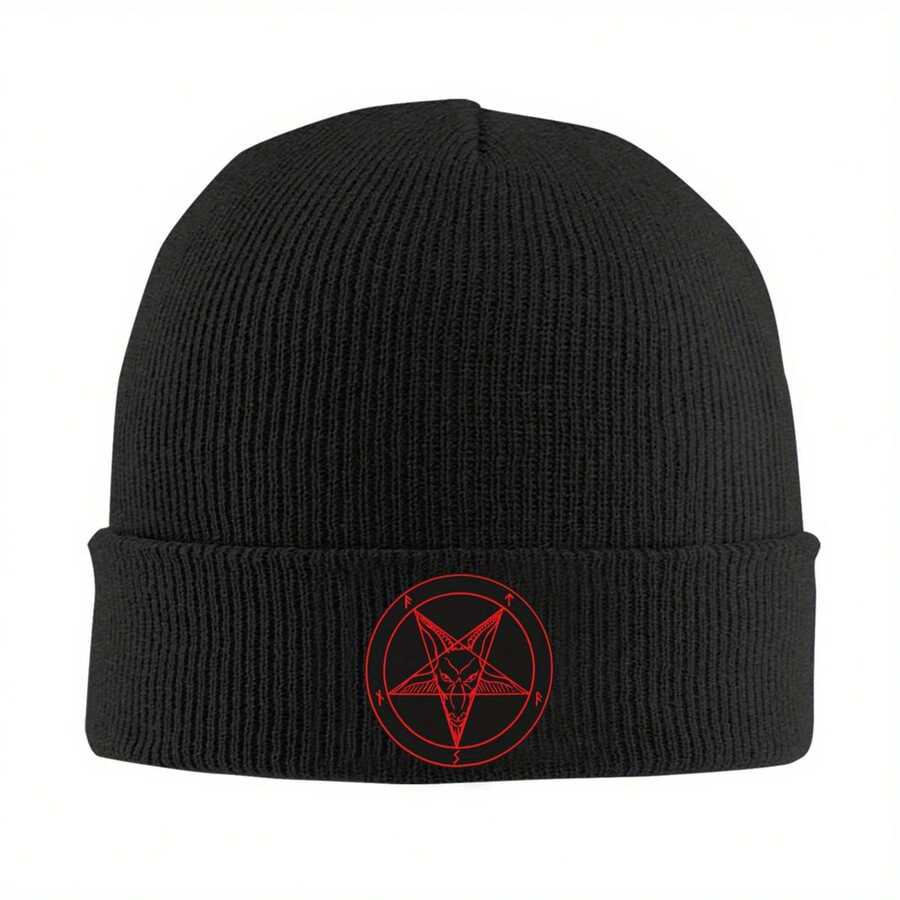 1 Piece Heavy Metal Punk Rock 20th Century 60s Retro Knitted Brimless Beanie - Windproof And Warm Winter Ski Hat, Pentagram Design, 100% Acrylic Unisex Cold Weather Accessory, Ski Headwear|Avant-Garde Fashion Accessories|Acrylic Knitted Hat, Winter Hat - màu đen - Xem 1
