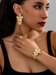 1 Set/1 Pair Fashionable Floral Element Earrings, Ring, Bracelet For Women, Suitable For Party, Daily Wear, Valentine's Day, Wedding, New Year, Mother's Day