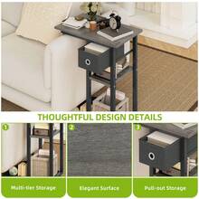 Yitahome C-Shaped End Table, Slim Sofa End Table With Fabric Drawer, Open Compartments And Lockable Wheels, Movable Side Table, Grey Wood -By GeoTower - Grey - View 5