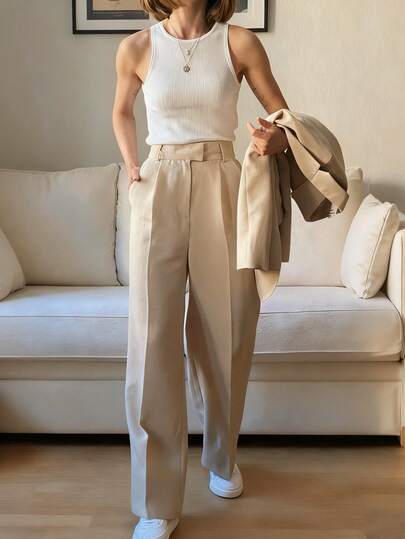 Women Wide Leg Pants High Waisted Business Casual Work Trousers Dressy Pants With Pockets