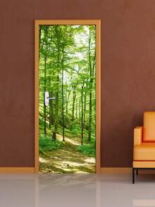 2 Stück, 3D Wald Wandbild Tür Aufkleber, abnehmbare selbstklebende Vinyl Wald Pfad Tür Tapete, wasserfest und ölbeständig, passend für Schlafzimmer, Wohnzimmer, Badezimmer, Raum Tür Poster Dekor Wandaufkleber Raumdekoration Wanddekoration Wandaufkleber Schlafzimmerdekoration Küchendekoration Heimdekoration