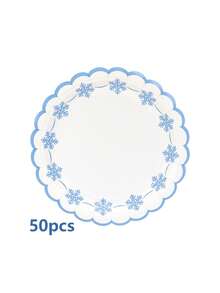 10pcs/20pcs/50pcs Frozen Party Supplies Snowflake Scalloped Plates Winter Onderland Birthday Plates Winter Snowflake Happy Birthday Tableware Disposable For Boys Girls Frozen Themed Party Christmas Party Decor - Multicolor - View 12