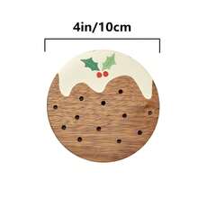 4pcs Christmas Pudding-Shaped Wooden Coasters - Wooden Coasters Suitable For Home, Office, Cafe, Tea Room Decoration, Table Decoration, Restaurant Decoration, And Can Also Be Given As Christmas Gifts. - Multicolor - View 5
