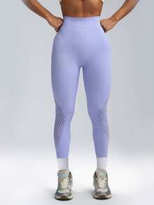 Yoga Pants For Women,Yoga Leggings, High Waisted Scrunch Butt Seamless Leggings, Mesh Breathable Workout Activewear, Slim Fit Fitness - Màu tím hoa cà - Xem 6