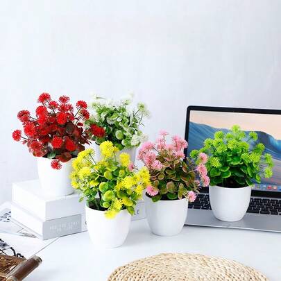 Mini Artificial Green Plant Potted Decor, For Living Room, Bathroom, Office Desk Decoration, Small Fake Green Plant For Farmhouse Decor (With Pot), Multiple Colors Available