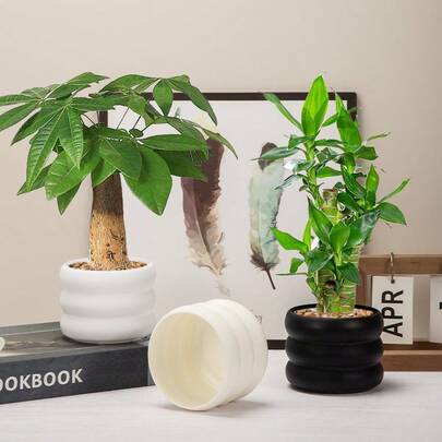 1 szt. Jednolita, kremowa doniczka, dekoracja biurka w stylu nordyckim, plastikowa doniczka na sukulenty, dekoracja wnętrz, odpowiednia do domu, na patio, do sadzenia w ogrodzie, hydroponicznej lub glebowej uprawy, dodająca ciepłych kolorów do Twojego domu