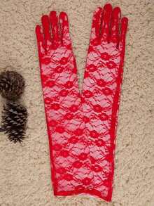 New Sexy Transparent Lace Flower Women Long Full Finger Gloves