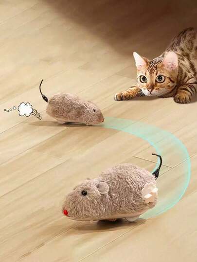 1PCSWind-Up Spring Plush Toy, Realistic Fake Mouse Can Run, Random Colors Of Cats&Dogs Pets Toys