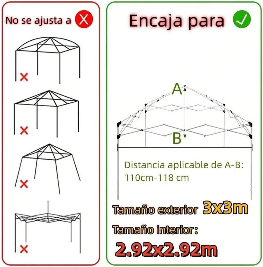 Repuesto De Lona para Toldo (sin Paredes) Tamaño Exterior 3x3m Interior 2.92x2.92m Impermeable Protección Plegable Acero Lona Impermeable Jardín Casa Exterior Facil Armado Y Transporte (Blanca) - Rojo con UV Protección - Ver 1