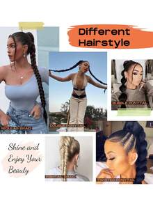 2pcs Long Braided Ponytail Wigs, With Hair Ties, Circular Straight Synthetic Wigs, Natural Soft, Suitable For Women Daily Wear, 26 Inches, 30 Inches, 34 Inches, Wine Red - Burgundy - View 10