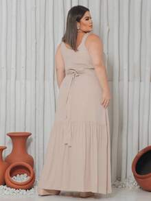 Long Wrap Dress With Thin Straps Made Of Smooth Viscose Linen. - 奶油色 - 查看 4